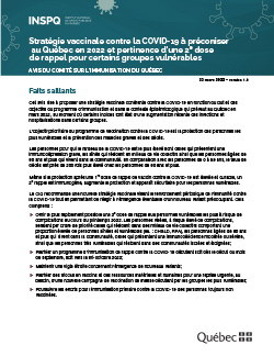 Stratégie vaccinale contre la COVID-19 à préconiser au Québec en 2022 et pertinence d’une 2e dose de rappel pour certains groupes vulnérables