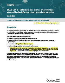SRAS-CoV-2 : Définitions des termes en prévention et contrôle des infections dans les milieux de soins SRAS-CoV-2 : Définitions des termes en prévention et contrôle des infections dans les milieux de soins