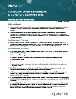 Vaccination contre l’influenza et la COVID-19 à l’automne 2022 Vaccination contre l’influenza et la COVID-19 à l’automne 2022