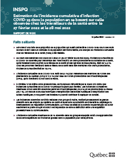 Estimation de l’incidence cumulative d’infection COVID-19 dans la population en se basant sur celle observée chez les travailleurs de la santé entre le 27 février 2022 et le 28 mai 2022