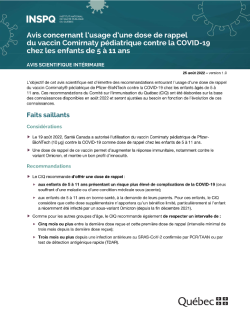 Avis concernant l’usage d’une dose de rappel  du vaccin Comirnaty pédiatrique contre la COVID-19 chez les enfants de 5 à 11 ans