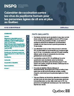 Calendrier de vaccination contre les virus du papillome humain pour les personnes âgées de 18 ans et plus au Québec