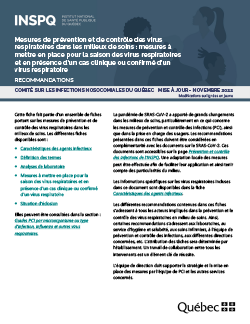 Mesures de prévention et de contrôle des virus respiratoires dans les milieux de soins : mesures à mettre en place pour la saison des virus respiratoires et en présence d’un cas clinique ou confirmé d’un virus respiratoire