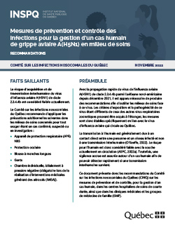 Mesures de prévention et contrôle des infections pour la gestion d’un cas humain de grippe aviaire A(H5N1) en milieu de soins