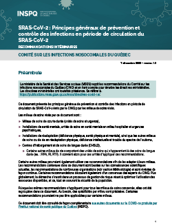 SRAS-CoV-2 : Principes généraux de prévention et contrôle des infections en période de circulation du SRAS-CoV-2 SRAS-CoV-2 : Principes généraux de prévention et contrôle des infections en période de circulation du SRAS-CoV-2